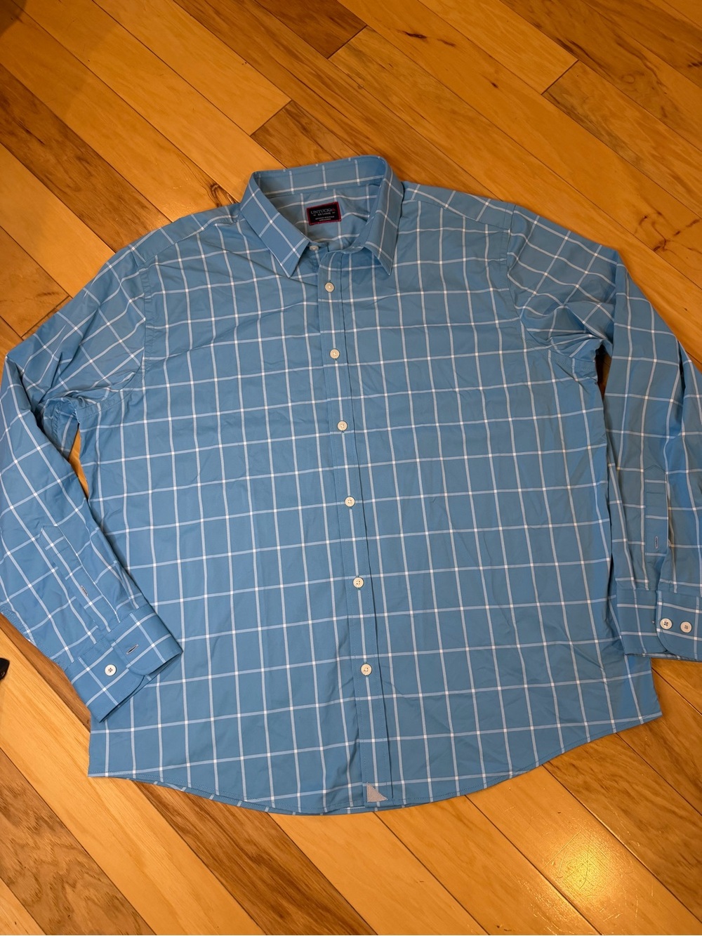 UNTUCKit Men’s XXL Performance Shirt Blue Windowpane Plaid Stretch Long Sleeve